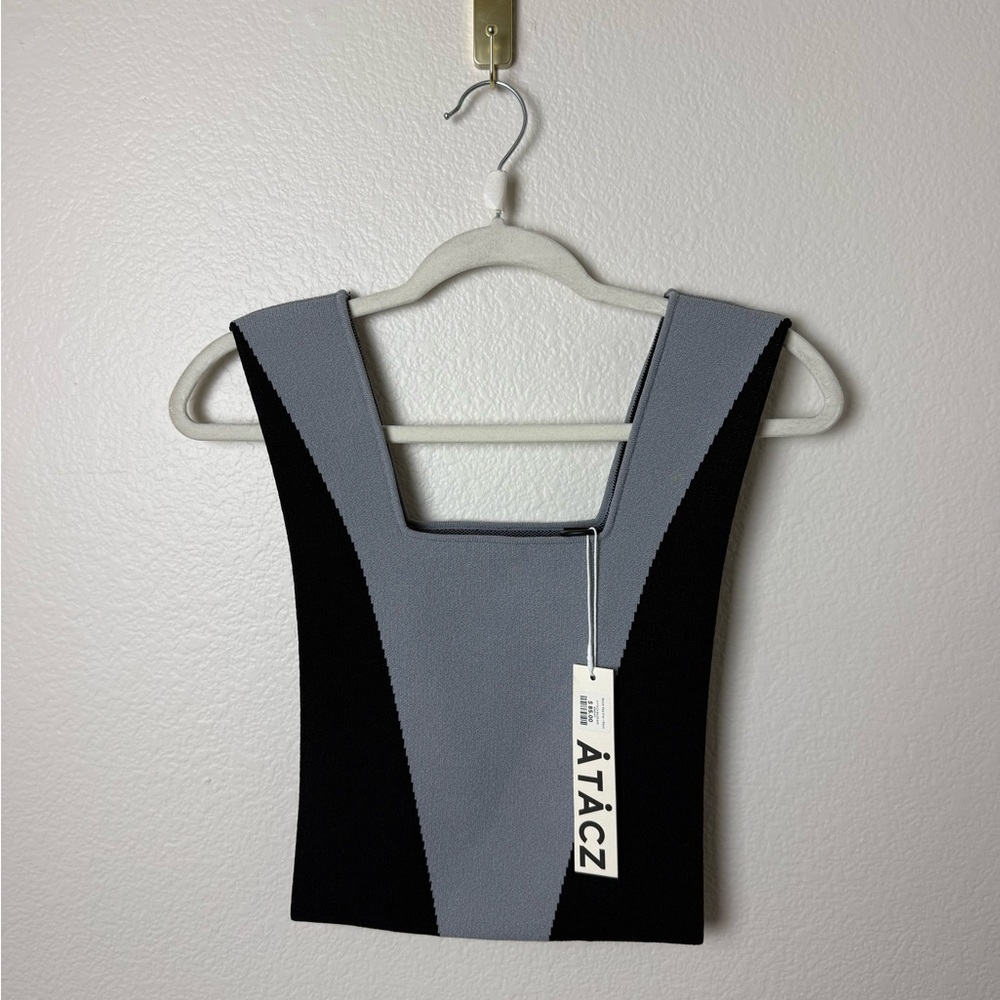 ATACZ Bezzer Bag Gray Black Colorblock Medium Knit Tote Minimalist NEW